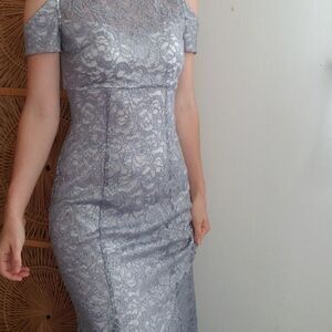 Night Way Silver Lace Evening Gown 4
